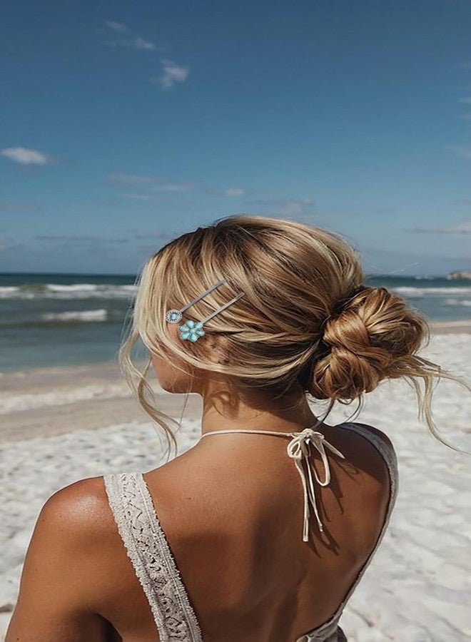 TEBIEKOY Boho Hair Pins – 7 Packs Vintage Silver Bobby Pins for Women, Bohemian Stone Hair Clips for Thick or Thin Hair, Retro Western Style Turquoise Hair Accessories - Image 4